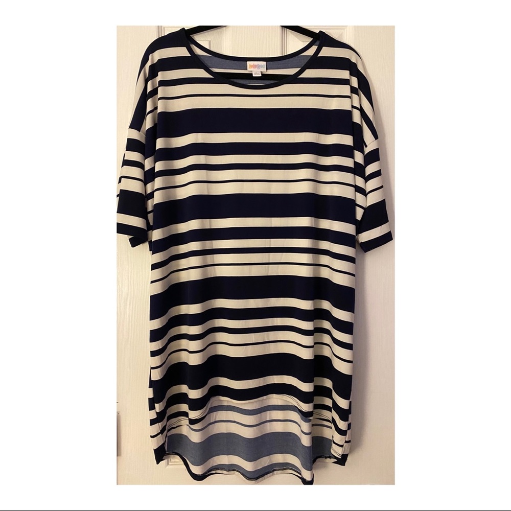 LuLaRoe Irma Navy & Cream striped top L stretchy